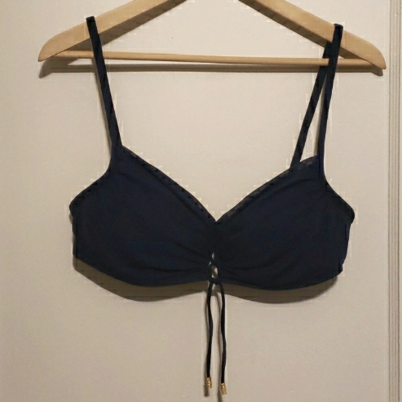LAUREN Ralph Lauren Navy Blue Sheer Overlay Tie Front Bikini Bra Top Sz … - Picture 2 of 10